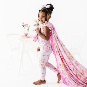 Baby Kids Bamboo Pajamas ā Rosey Moments Ruffle Bum Bum Blanket ā Image 1