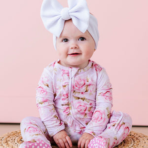 Baby Kids Bamboo Pajamas — Rosey Moments Ruffle Footie — Image 1
