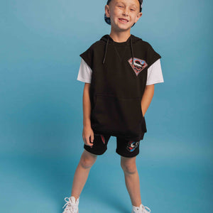 Baby Kids Bamboo Pajamas — SUPERMAN™ Hooded T-Shirt & Shorts Set — Image 1