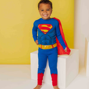 Baby Kids Bamboo Pajamas — SUPERMAN™ Long Sleeve Set with Removable Cape — Image 1