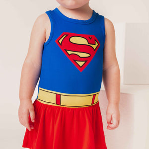 Baby Kids Bamboo Pajamas — SUPERMAN™ Racer Back Ruffle Dress — Image 1