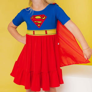 Baby Kids Bamboo Pajamas — SUPERMAN™ Short Sleeve Dress & Shorts Set with Removable Cape — Image 1