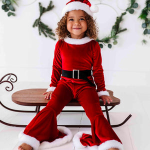 Baby Kids Bamboo Pajamas — Velvet Santa Jumpsuit — Image 11