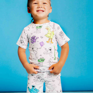 Baby Kids Bamboo Pajamas — Sesame Street™ Colorable Short Sleeve Two-Piece Pajama Shorts Set — Image 1