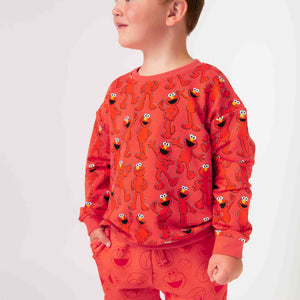 Baby Kids Bamboo Pajamas — Sesame Street™ E is for Elmo Crewneck Sweatshirt — Image 1