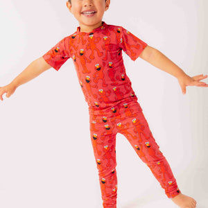 Baby Kids Bamboo Pajamas — Sesame Street™ E is for Elmo Short Sleeve Pajama Set — Image 1