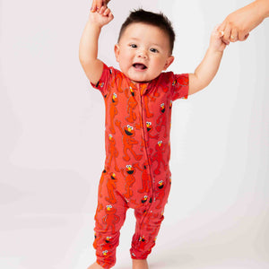 Baby Kids Bamboo Pajamas — Sesame Street™ E is for Elmo Short Sleeve Romper — Image 1