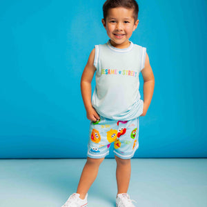 Baby Kids Bamboo Pajamas — Sesame Street™ Elmo and Friends Jersey Top with Shorts — Image 1
