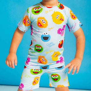 Baby Kids Bamboo Pajamas — Sesame Street™ Elmo and Friends Short Sleeve Two-Piece Pajama Shorts Set — Image 1