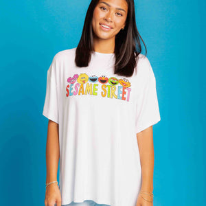 Baby Kids Bamboo Pajamas — Sesame Street™ Friendly Faces Women's Oversized T-Shirt — Image 1