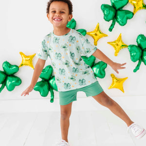 Baby Kids Bamboo Pajamas — Shamrockin' Sparkles T-Shirt & Shorts Set — Image 1