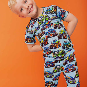 Baby Kids Bamboo Pajamas — Trucks Are My Jam Short Sleeve Pajama Set — Image 1