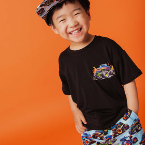 Baby Kids Bamboo Pajamas — Trucks Are My Jam Short Sleeve T-Shirt and Shorts Set — Image 1