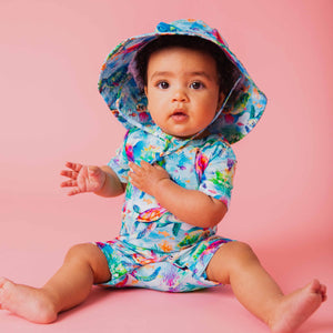 Baby Kids Bamboo Pajamas — The Turtle Package Shortie Romper — Image 1
