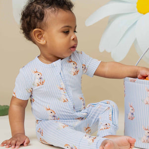 Baby Kids Bamboo Pajamas — Sir Hops A Lot Short Sleeve Romper — Image 1