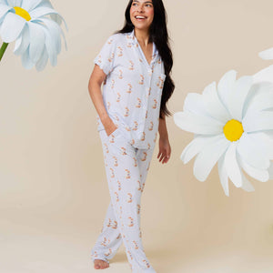 Baby Kids Bamboo Pajamas — Sir Hops A Lot Women's Short Sleeve Collar Shirt & Pants Pajama Set — Image 1