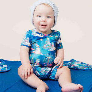 Baby Kids Bamboo Pajamas β Sleighin' the Heat Shortie Romper β Image 1