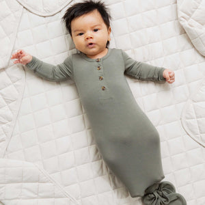 Baby Kids Bamboo Pajamas — Olive The Above Knotted Gown with Buttons — Image 1