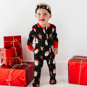 Baby Kids Bamboo Pajamas — Snow Ho Ho Footie — Image 1