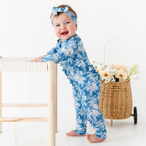 Baby Kids Bamboo Pajamas — Southern Rose Convertible Ruffle Romper — Image 1