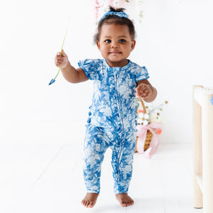 Baby Kids Bamboo Pajamas — Southern Rose Cap Sleeve Romper — Image 1