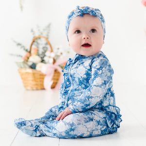 Baby Kids Bamboo Pajamas — Southern Rose Ruffle Footie — Image 1