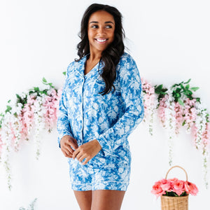 Baby Kids Bamboo Pajamas — Southern Rose Women's Collar Shirt & Shorts Set — Image 1