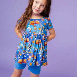 Baby Kids Bamboo Pajamas — Space Jam™ Short Sleeve Empire Waist Top & Shorts Set — Image 1