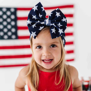 Baby Kids Bamboo Pajamas — Navy Star Biggie Bow — Image 1