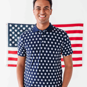 Baby Kids Bamboo Pajamas — Navy Star Men's Polo — Image 1