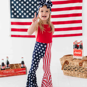 Baby Kids Bamboo Pajamas ā Stars & Stripes Overall Backless Romper - DO NOT UNDRAFT ā Image 8