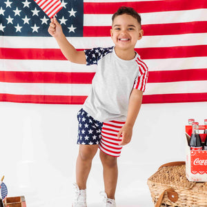 Baby Kids Bamboo Pajamas ā Stars & Stripes Short Sleeve T-shirt and Shorts Set ā Image 1