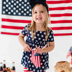 Baby Kids Bamboo Pajamas ā Stars & Stripes Short Sleeve Top & Shorts Set ā Image 1