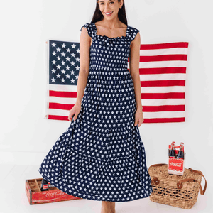 Baby Kids Bamboo Pajamas — Navy Star Women's Flutter Sleeve Dress — Image 1