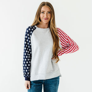 Baby Kids Bamboo Pajamas — Stars & Stripes Women's Crew Neck Sweatshirt — Image 1