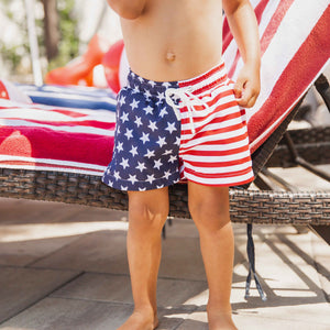 Baby Kids Bamboo Pajamas ā Stars & Stripes Swim Shorts ā Image 1
