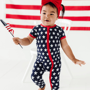 Baby Kids Bamboo Pajamas — Navy Star Short Sleeve Romper - DO NOT UNDRAFT — Image 1