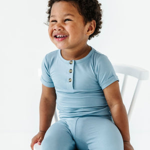 Baby Kids Bamboo Pajamas — Storm Short Sleeve Two-Piece Button Set — Image 1