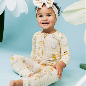 Baby Kids Bamboo Pajamas — Sunny Side Up Convertible Ruffle Romper — Image 1