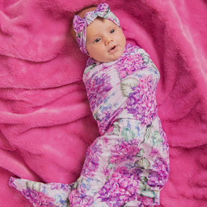 Baby Kids Bamboo Pajamas — You Had Me At Hydrangea Swaddle Headwrap Set — Image 1