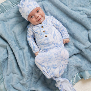 Baby Kids Bamboo Pajamas — Sweet Safari Knotted Gown & Beanie Set — Image 1