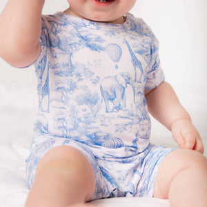 Baby Kids Bamboo Pajamas — Sweet Safari Shortie Romper — Image 1