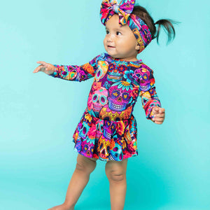 Baby Kids Bamboo Pajamas — Sweet But Deadly Long Sleeve Ruffle Dress — Image 1