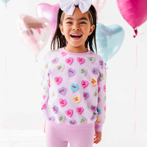 Baby Kids Bamboo Pajamas — Sweethearts® Pink Stripe Crew Neck & Bell Bottoms Set — Image 1