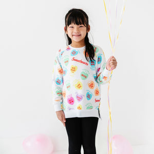 Baby Kids Bamboo Pajamas — Sweethearts® Colorful Candy Hearts Crew Neck Sweatshirt — Image 1