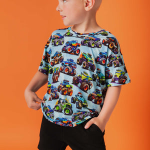 Baby Kids Bamboo Pajamas — Trucks Are My Jam T-Shirt — Image 1