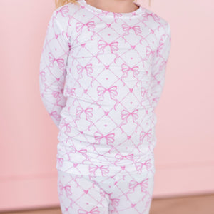 Baby Kids Bamboo Pajamas — Take A Bow Two-Piece Pajama Set - Long Sleeve — Image 1