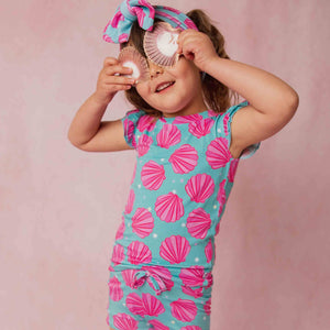 Baby Kids Bamboo Pajamas — Talk to the Shell Cap Sleeve Shirt & Shorts Set — Image 1