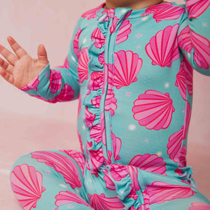 Baby Kids Bamboo Pajamas — Talk to the Shell Convertible Ruffle Romper — Image 1