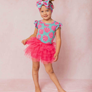 Baby Kids Bamboo Pajamas — Talk to the Shell Short Sleeve Top & Tulle Skort Set — Image 1